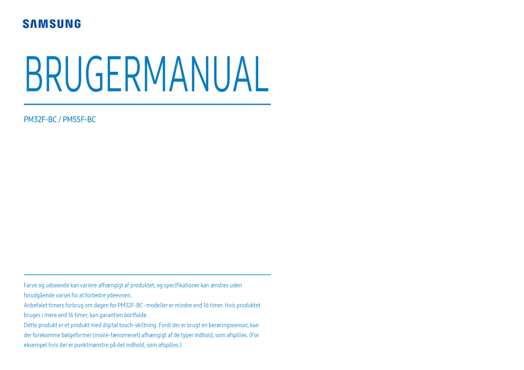 Samsung LH55PMFXTBC/EN, LH43PMFXTBC/EN, LH32PMFXTBC/EN manual Brugermanual 