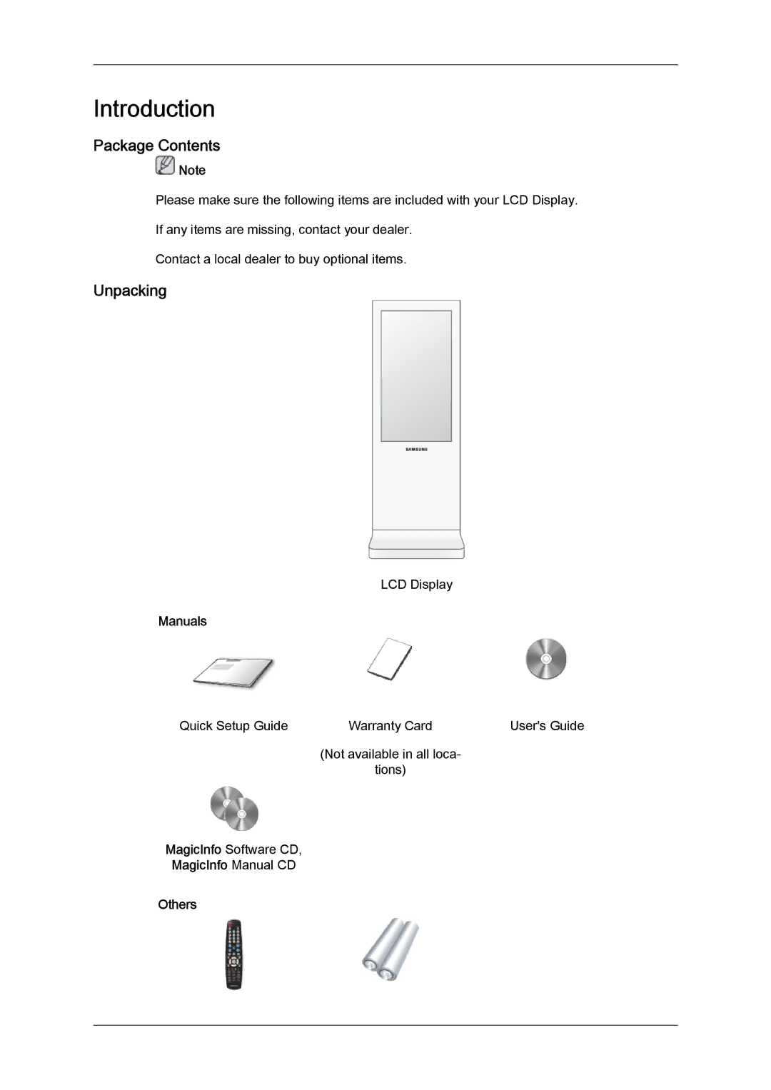 Samsung LH46BLTQWC/EN, LH46BLTQWC/XY manual Package Contents, Unpacking 