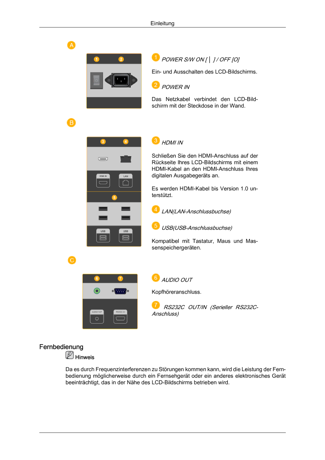 Samsung LH46BLTQWC/EN manual Fernbedienung, Power, Hdmi, Audio OUT 