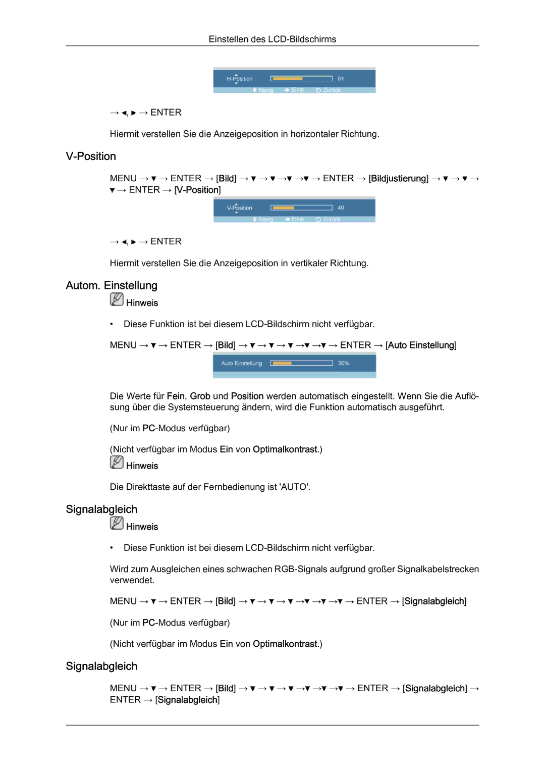 Samsung LH46BLTQWC/EN manual Autom. Einstellung, Signalabgleich 