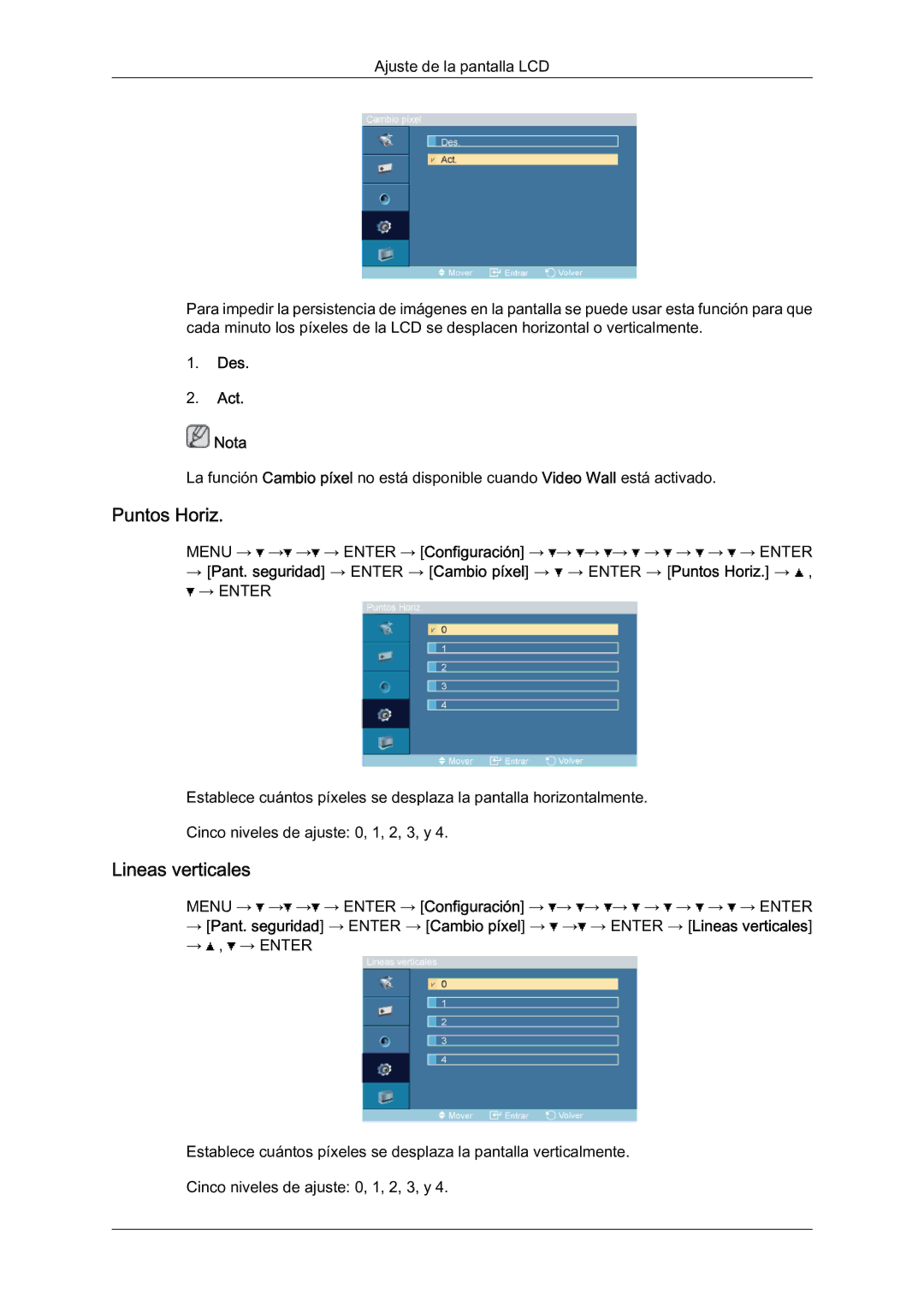 Samsung LH46BLTQWC/EN manual Puntos Horiz, Lineas verticales 