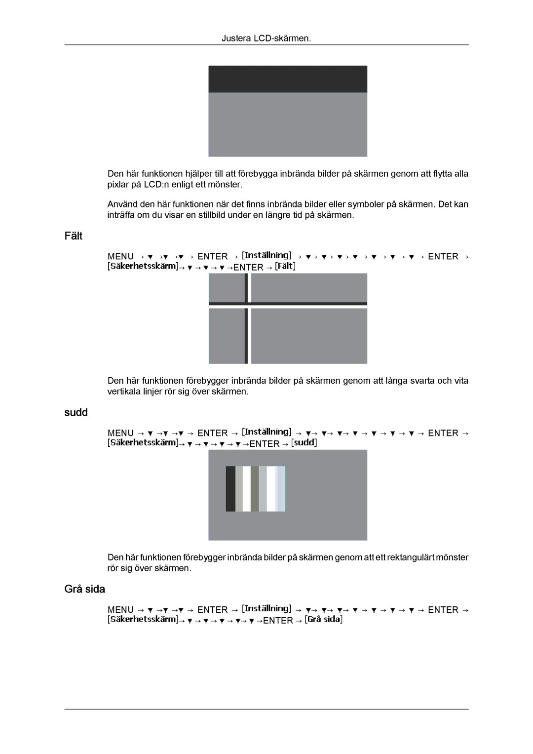 Samsung LH46BVTLBC/EN, LH46BVPLBF/EN, LH40BVTLBC/EN, LH40BVPLBF/EN, LH40BVPLSF/EN, LH46BVPLSF/EN manual Fält, Sudd, Grå sida 