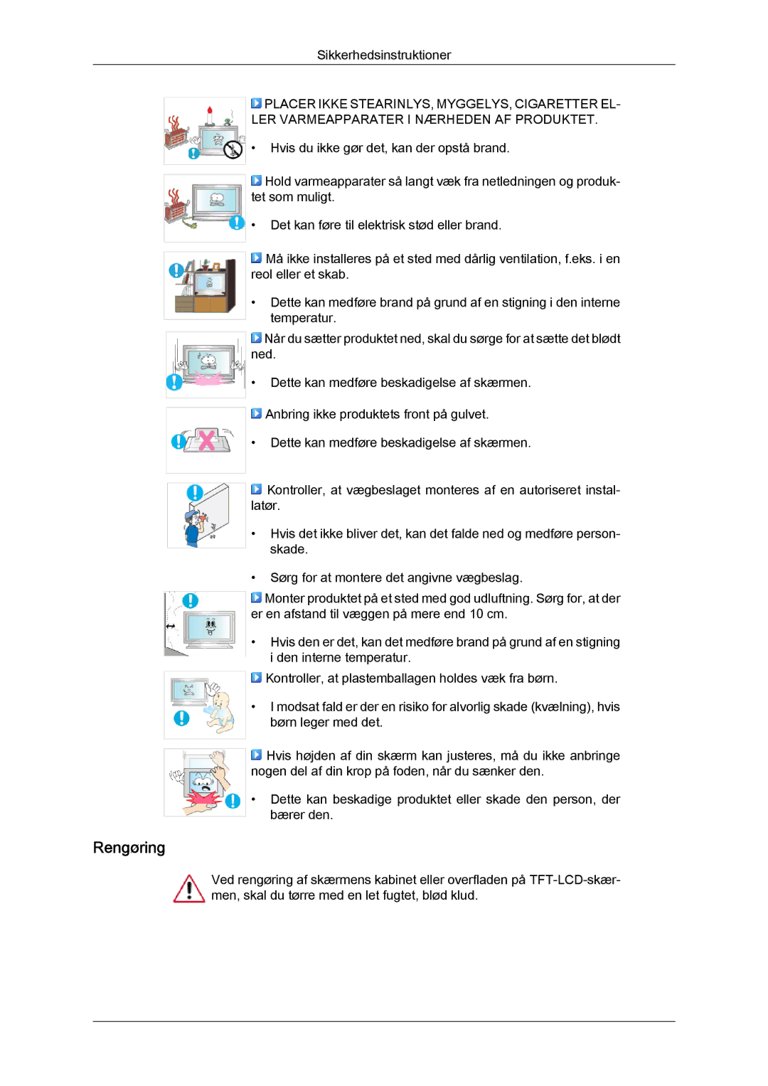 Samsung LH40BVPLSF/EN, LH46BVPLBF/EN, LH40BVTLBC/EN, LH40BVPLBF/EN, LH46BVTLBC/EN, LH46BVPLSF/EN manual Rengøring 