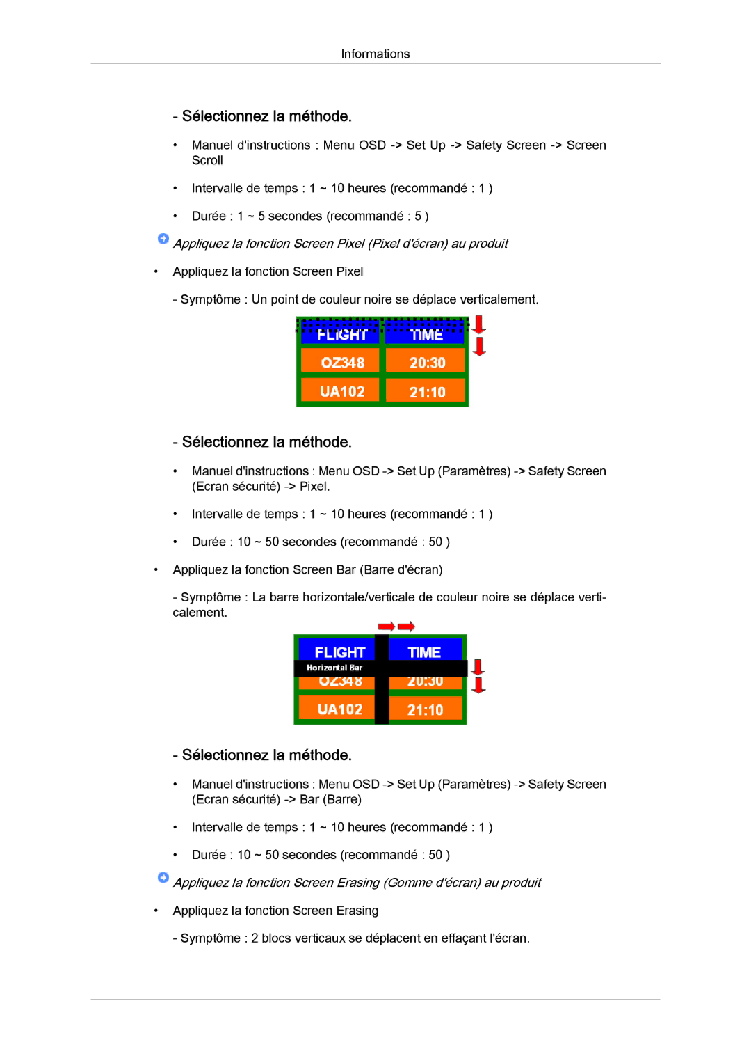 Samsung LH40BVPLBF/EN, LH46BVPLBF/EN Sélectionnez la méthode, Appliquez la fonction Screen Pixel Pixel décran au produit 