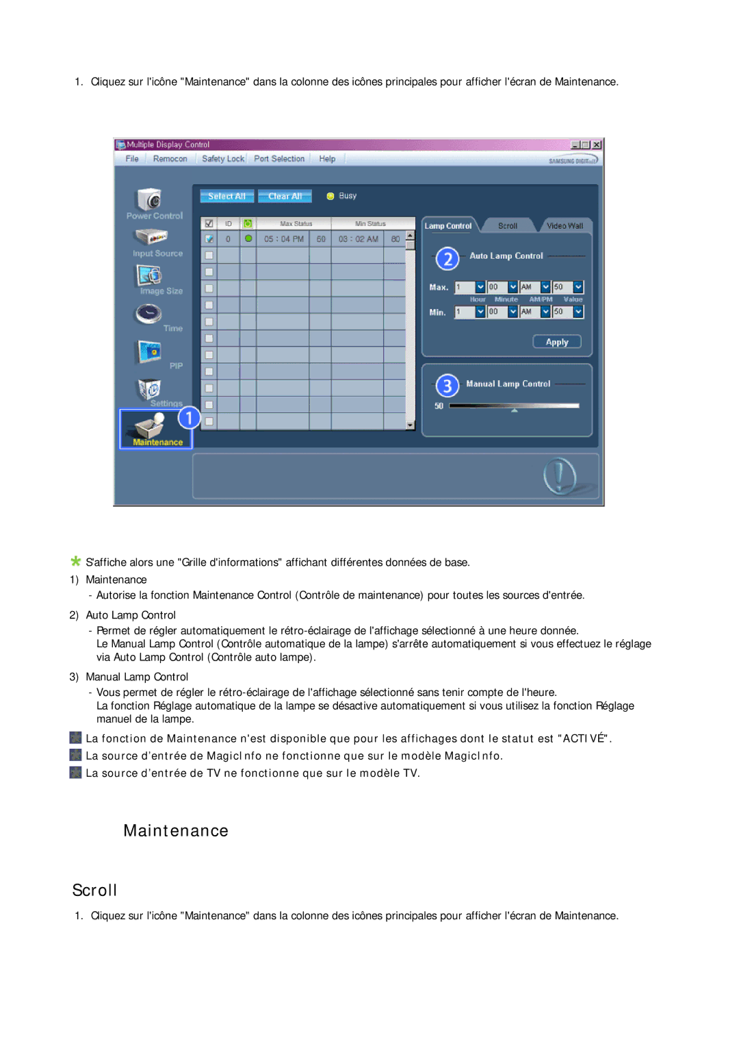 Samsung LH40BVPLBF/EN, LH46BVPLBF/EN, LH40BVTLBC/EN, LH46BVTLBC/EN manual Maintenance Scroll 