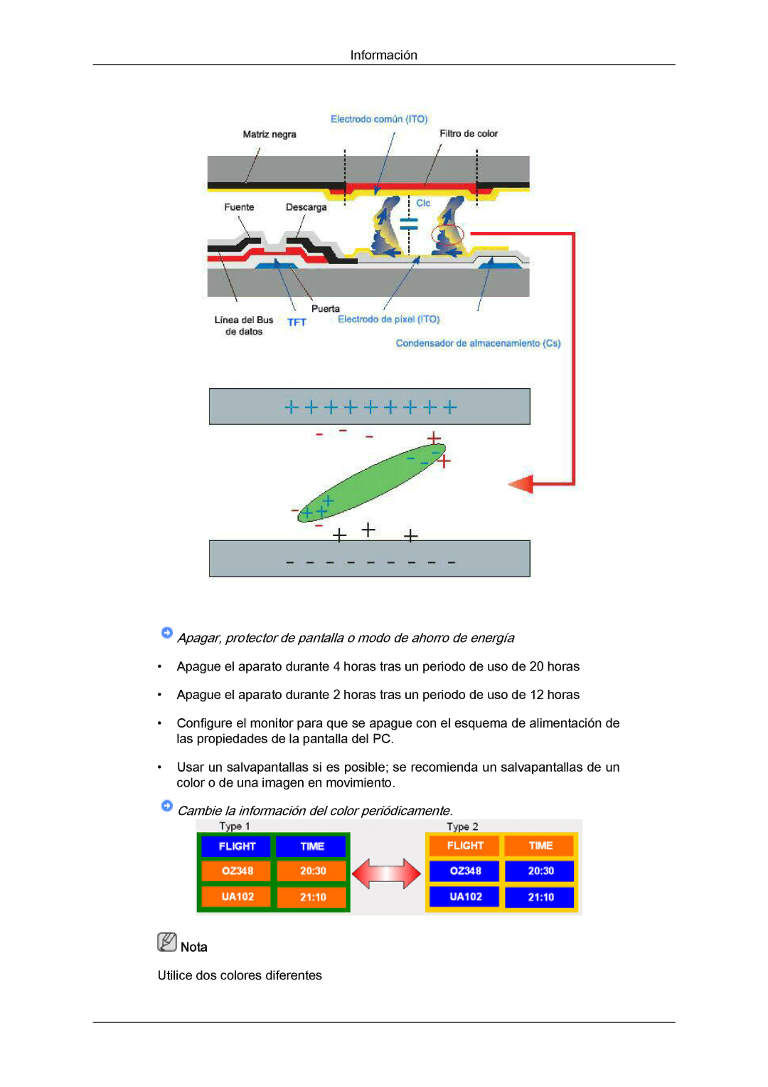 Samsung LH46BVTLBC/EN, LH46BVPLBF/EN, LH40BVTLBC/EN, LH40BVPLBF/EN manual Cambie la información del color periódicamente 