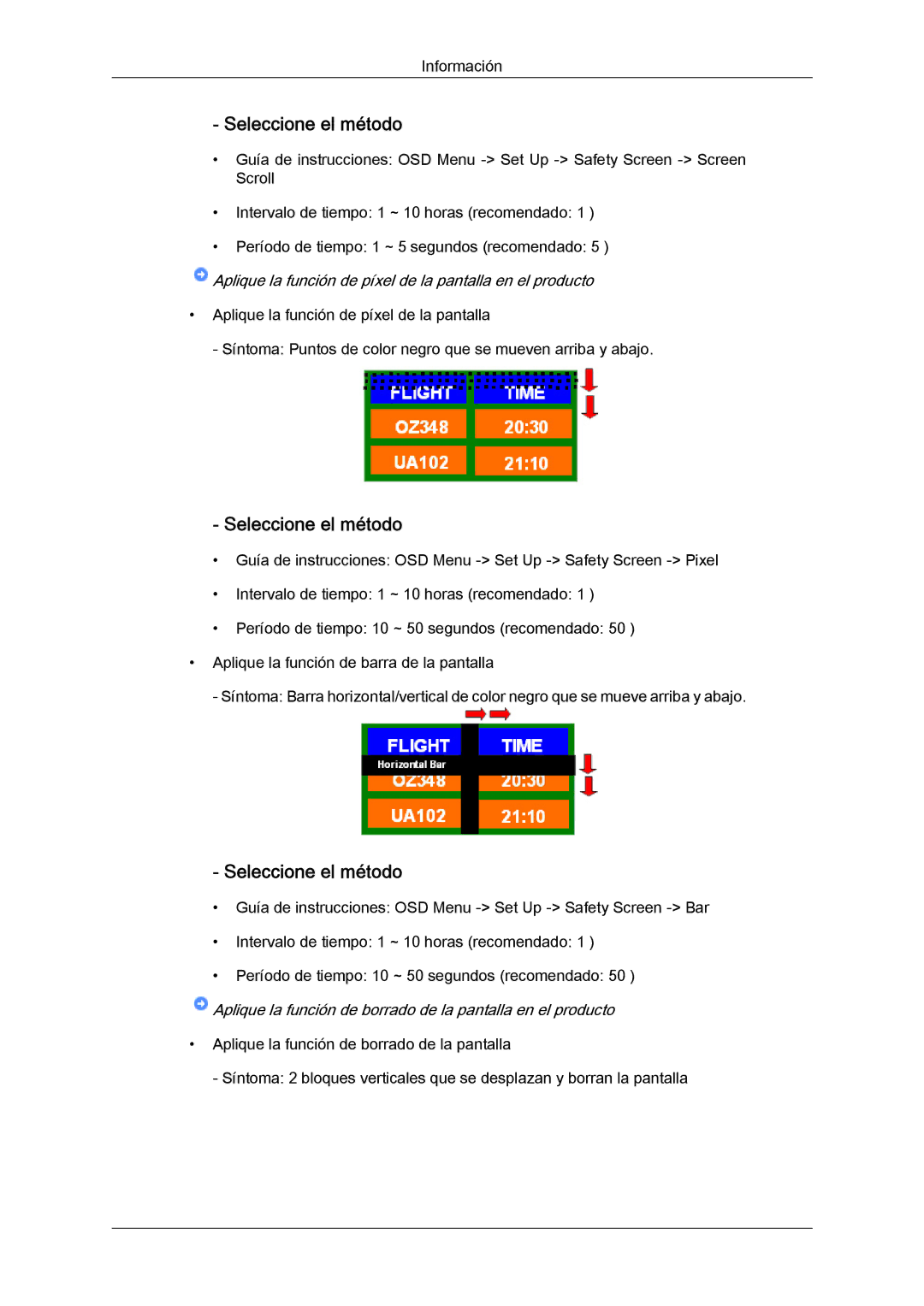 Samsung LH40BVTLBC/EN, LH46BVPLBF/EN manual Seleccione el método, Aplique la función de píxel de la pantalla en el producto 