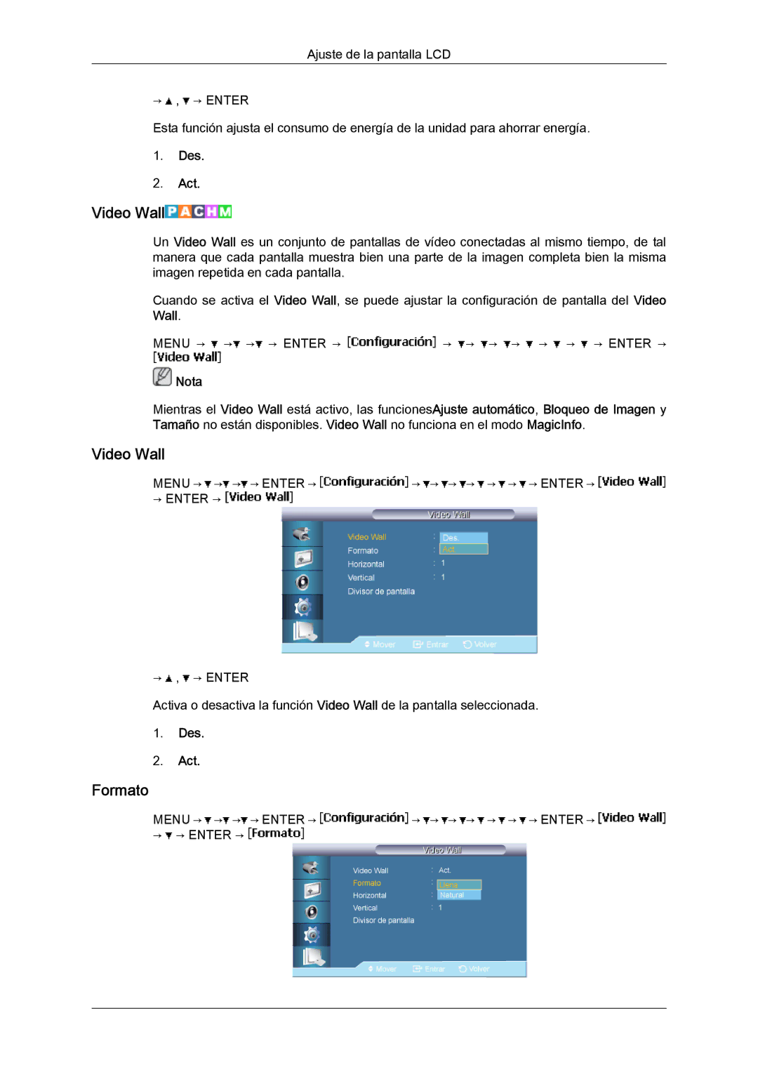 Samsung LH40BVTLBC/EN, LH46BVPLBF/EN, LH40BVPLBF/EN, LH46BVTLBC/EN manual Video Wall, Formato 