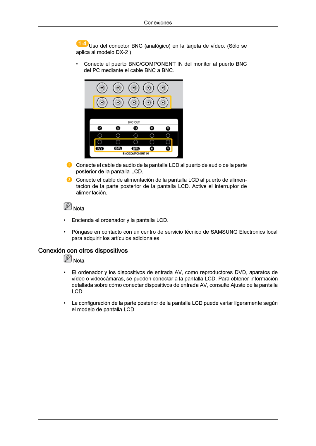 Samsung LH46BVTLBC/EN, LH46BVPLBF/EN, LH40BVTLBC/EN, LH40BVPLBF/EN manual Conexión con otros dispositivos 