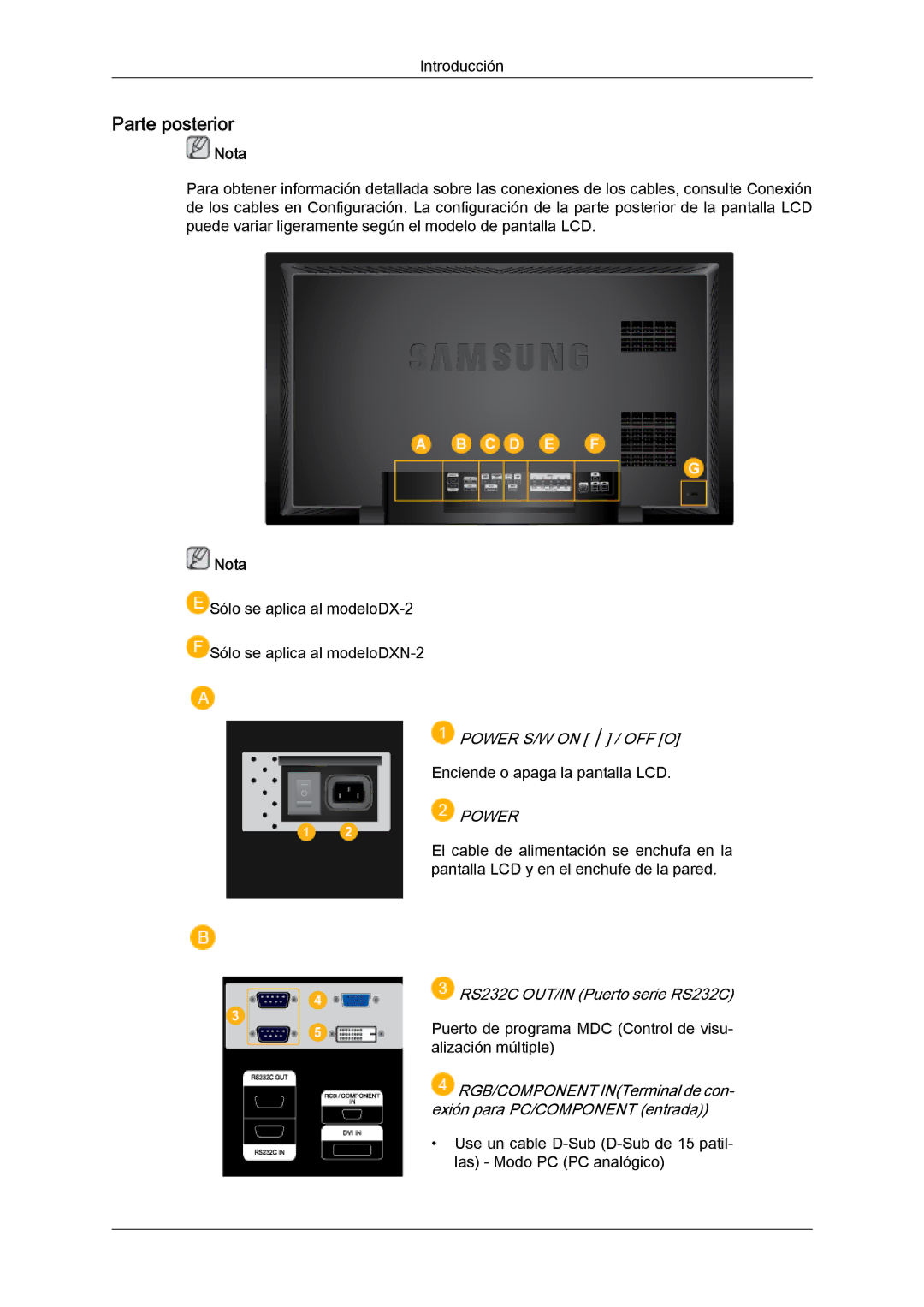 Samsung LH40BVPLBF/EN, LH46BVPLBF/EN, LH40BVTLBC/EN, LH46BVTLBC/EN manual Parte posterior, Power 