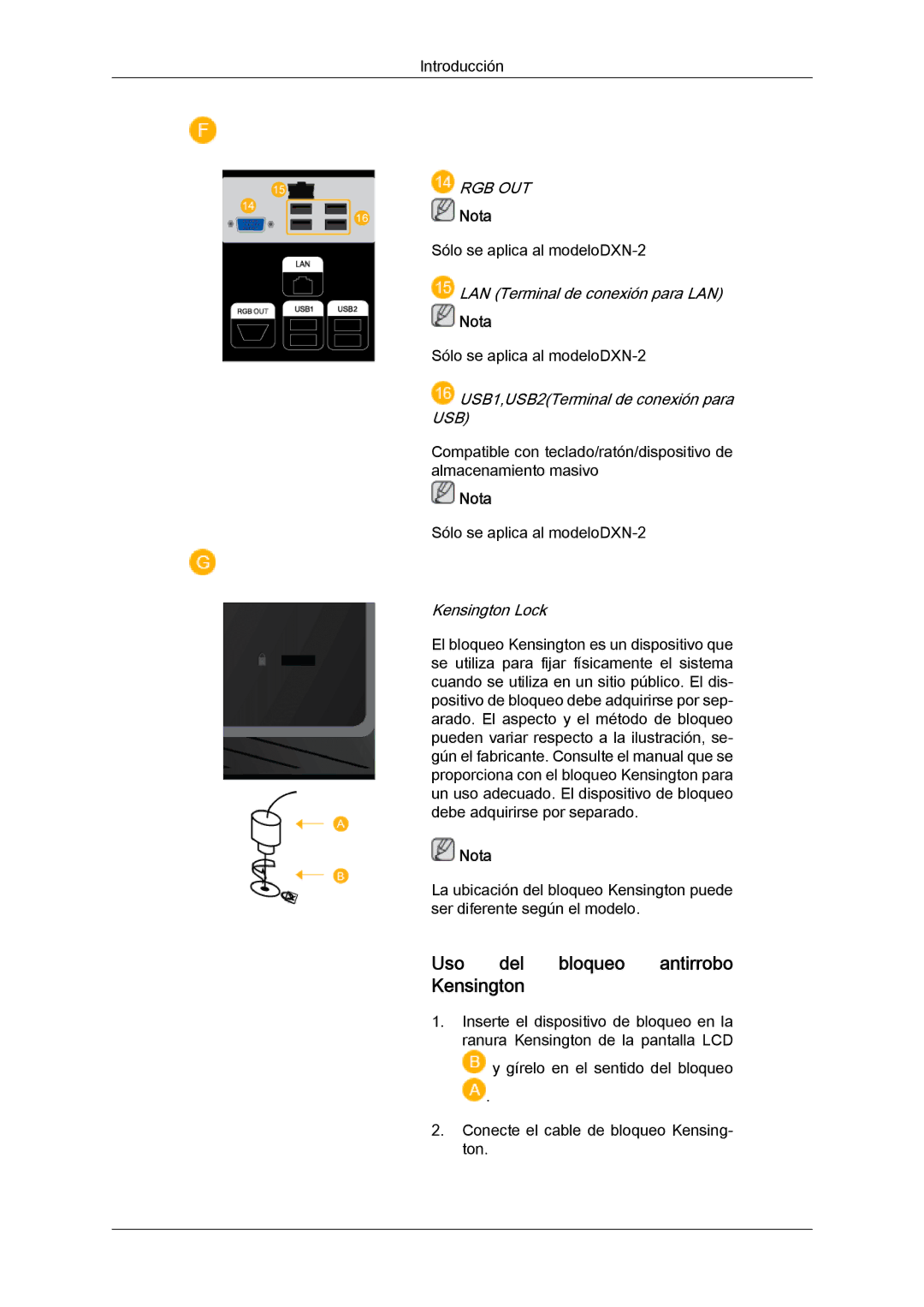 Samsung LH40BVTLBC/EN, LH46BVPLBF/EN, LH40BVPLBF/EN, LH46BVTLBC/EN Uso del bloqueo antirrobo Kensington, Kensington Lock 