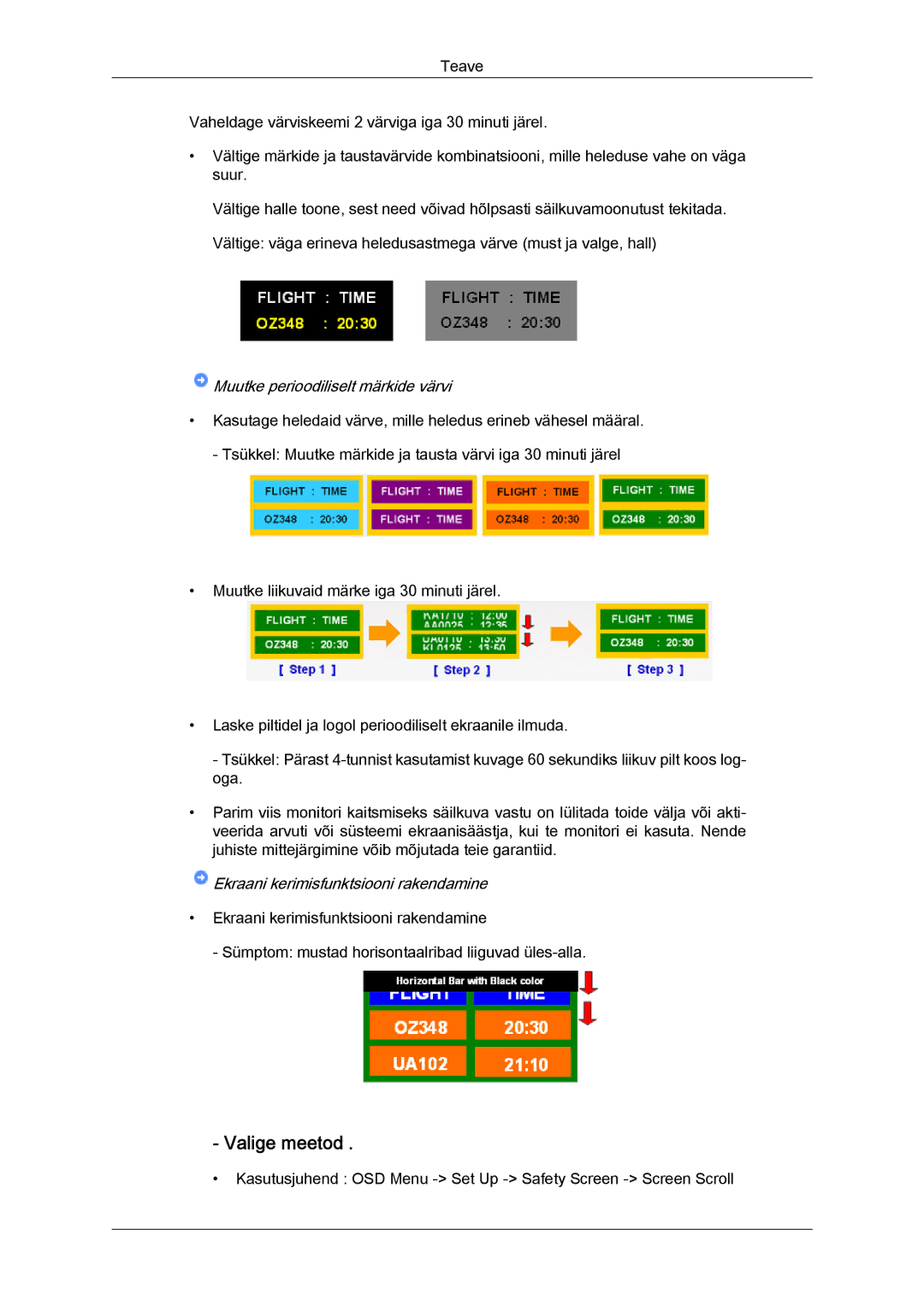 Samsung LH40BVTLBC/EN, LH46BVPLBF/EN manual ‐ Valige meetod, Muutke perioodiliselt märkide värvi 