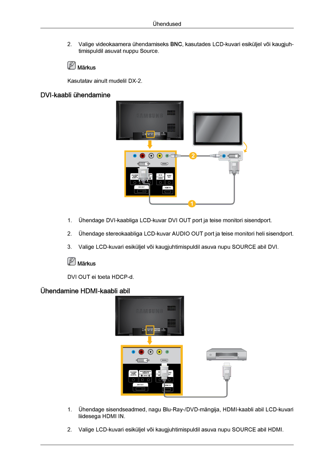 Samsung LH46BVPLBF/EN, LH40BVTLBC/EN manual DVI‐kaabli ühendamine, Ühendamine HDMI‐kaabli abil 