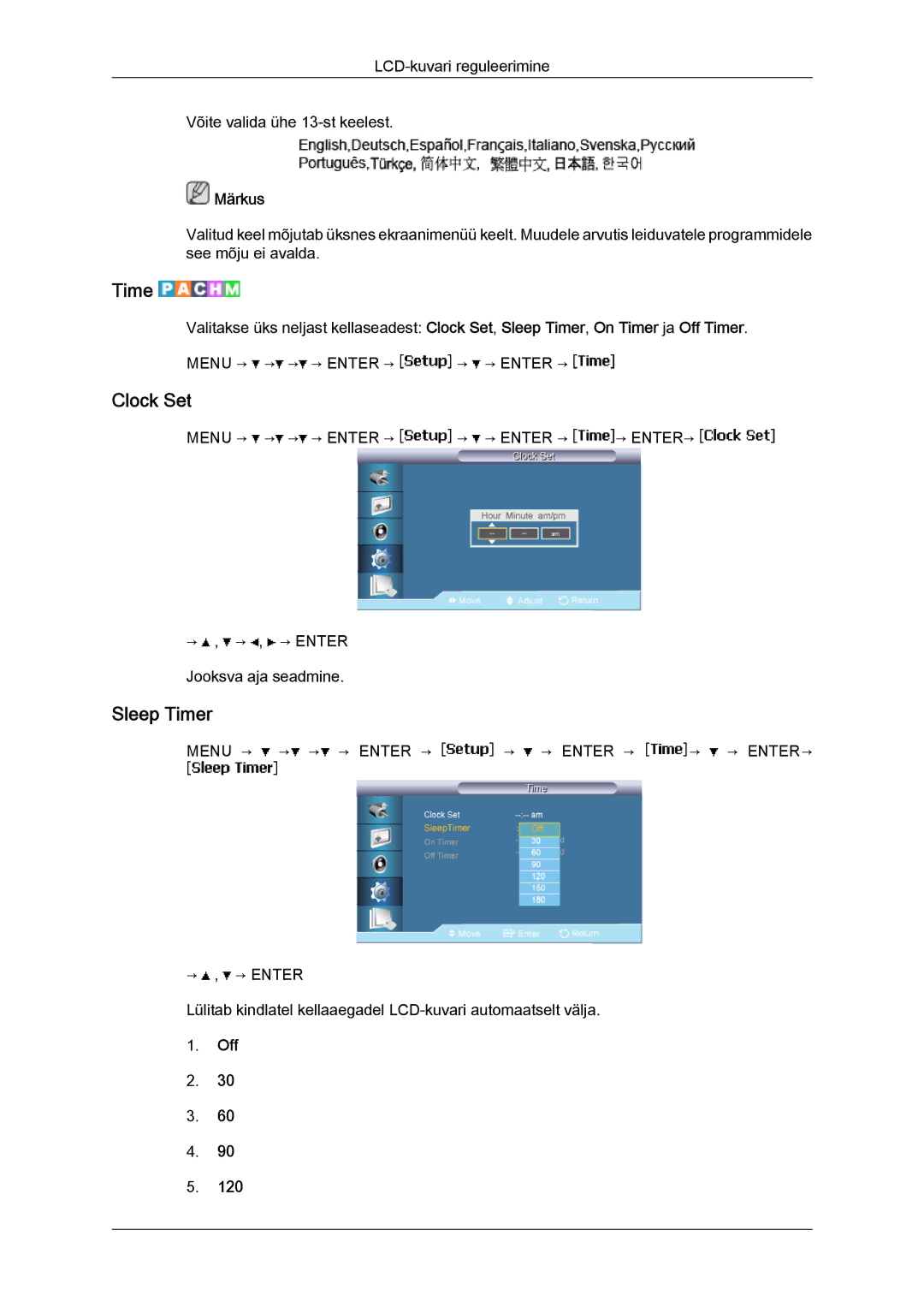 Samsung LH40BVTLBC/EN, LH46BVPLBF/EN manual Clock Set, Sleep Timer 