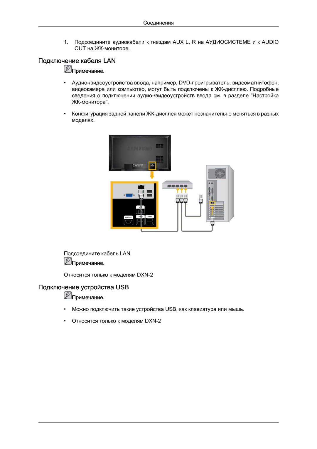 Samsung LH46BVPLBF/EN, LH40BVTLBC/EN manual Подключение кабеля LAN, Подключение устройства USB 