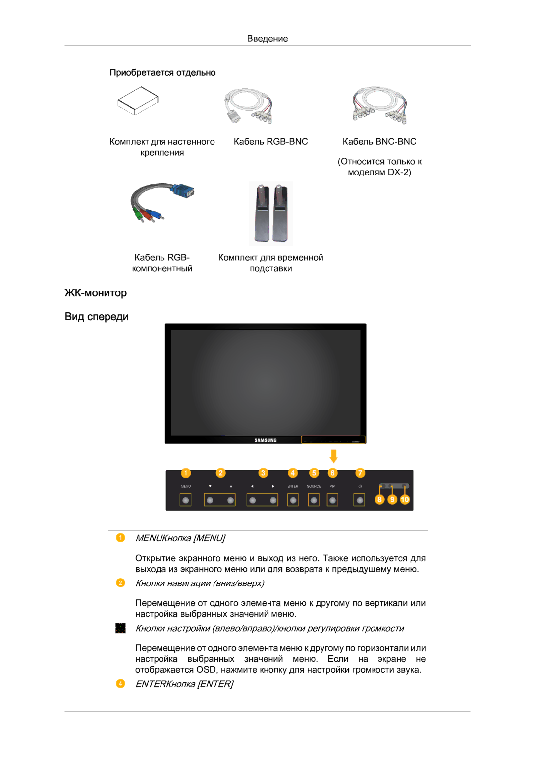 Samsung LH46BVPLBF/EN, LH40BVTLBC/EN manual ЖК-монитор Вид спереди, Приобретается отдельно 