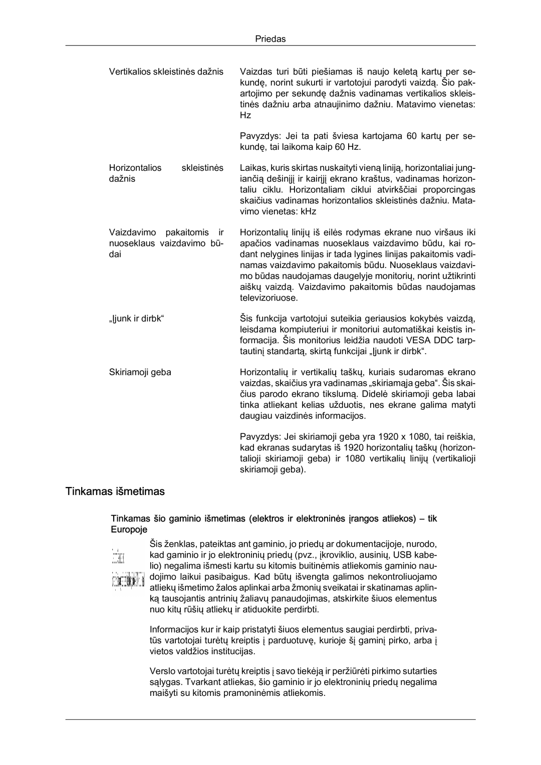 Samsung LH46BVPLBF/EN, LH40BVTLBC/EN manual Tinkamas išmetimas 