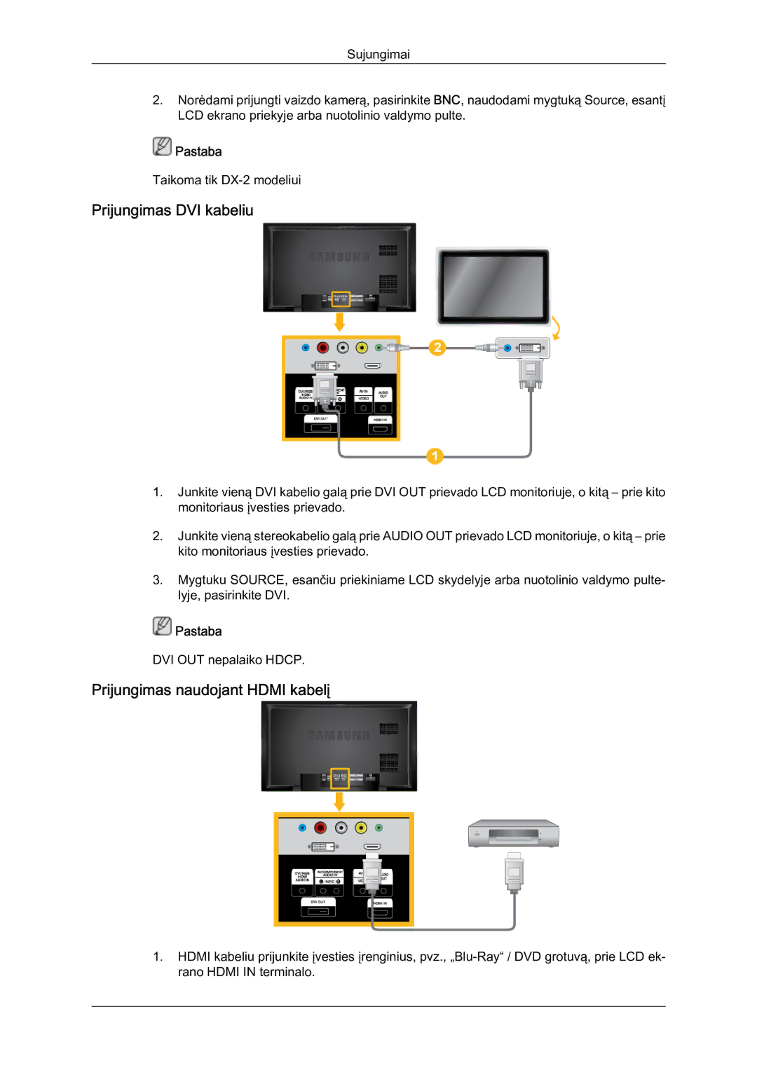 Samsung LH46BVPLBF/EN, LH40BVTLBC/EN manual Prijungimas DVI kabeliu, Prijungimas naudojant Hdmi kabelį 