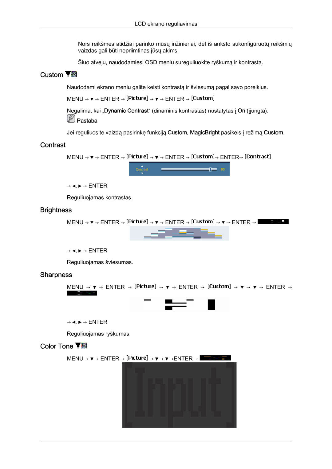 Samsung LH46BVPLBF/EN, LH40BVTLBC/EN manual Custom, Contrast, Brightness, Sharpness, Color Tone 