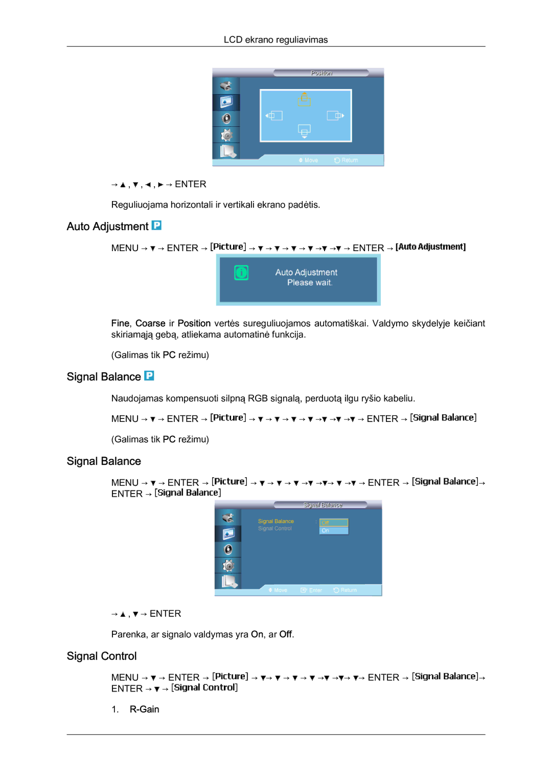 Samsung LH40BVTLBC/EN, LH46BVPLBF/EN manual Auto Adjustment, Signal Balance, Signal Control, ‐Gain 