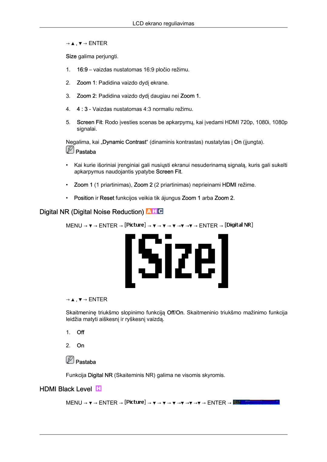 Samsung LH40BVTLBC/EN, LH46BVPLBF/EN manual Digital NR Digital Noise Reduction, Off Pastaba 