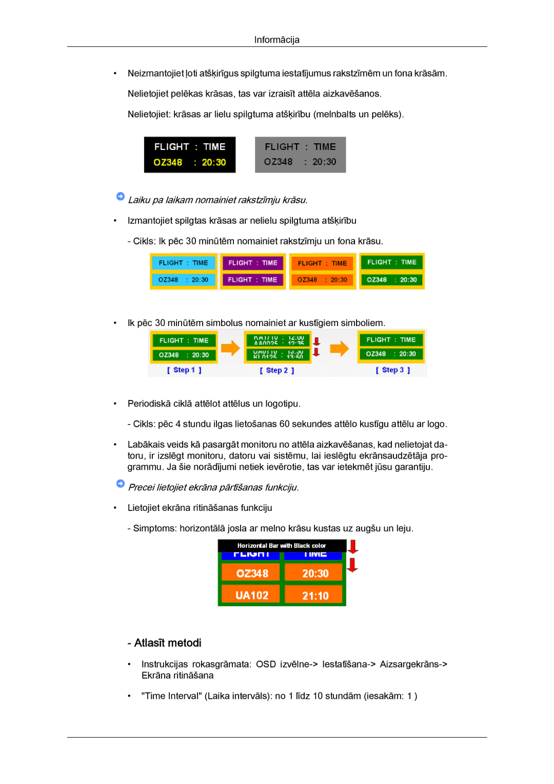 Samsung LH46BVPLBF/EN, LH40BVTLBC/EN manual ‐ Atlasīt metodi, Laiku pa laikam nomainiet rakstzīmju krāsu 