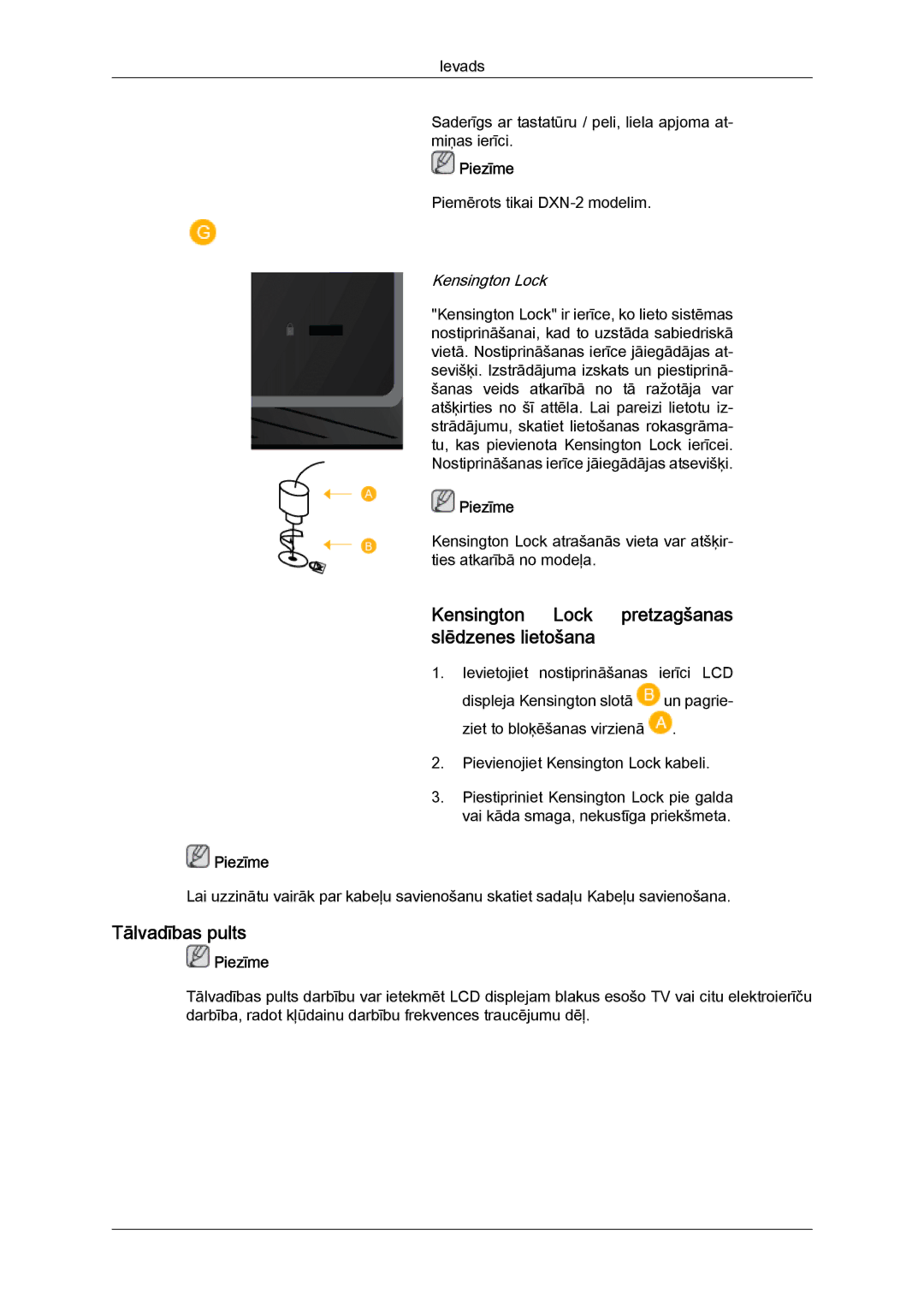 Samsung LH46BVPLBF/EN, LH40BVTLBC/EN manual Kensington Lock pretzagšanas slēdzenes lietošana, Tālvadības pults 