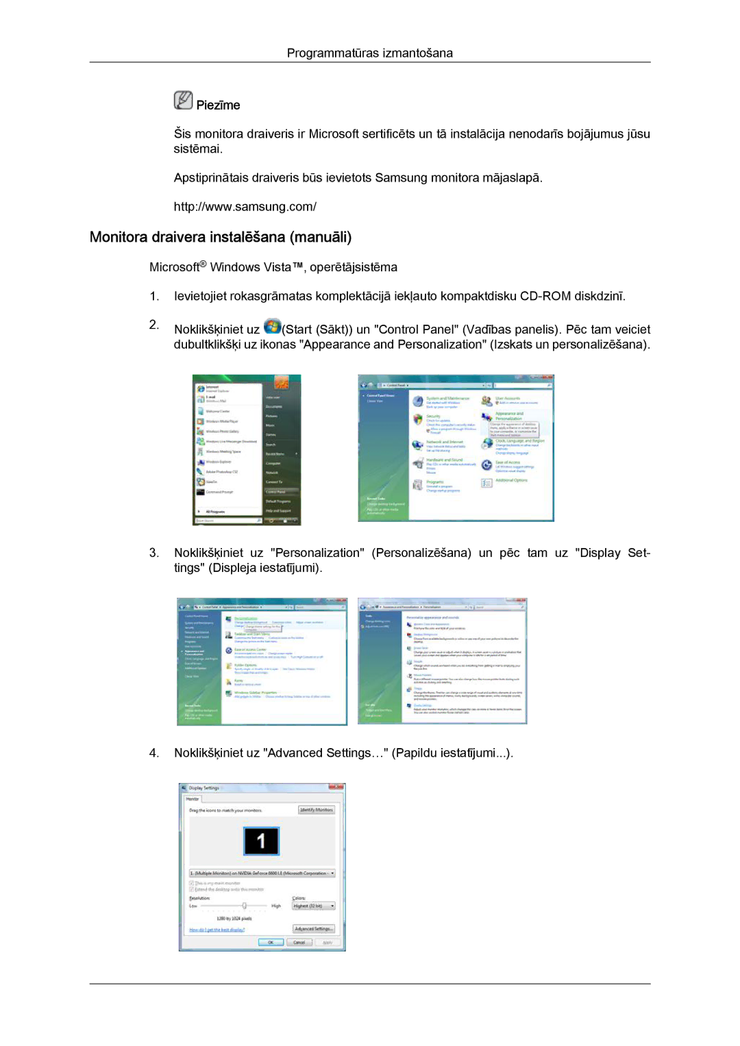 Samsung LH46BVPLBF/EN, LH40BVTLBC/EN manual Monitora draivera instalēšana manuāli 