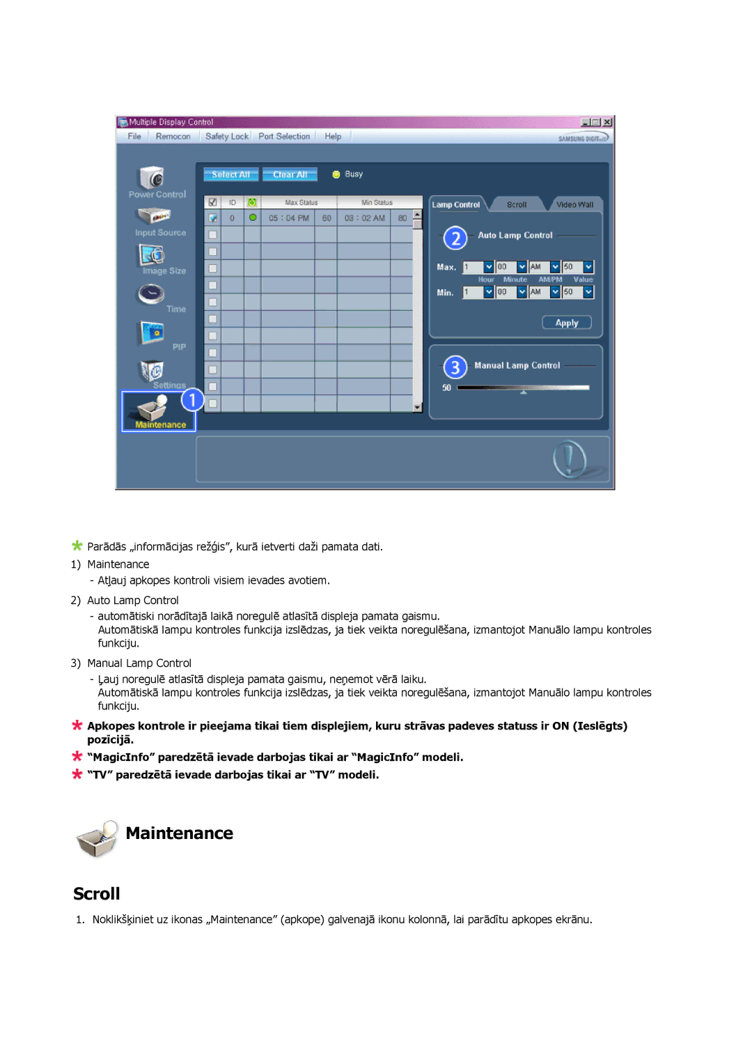 Samsung LH46BVPLBF/EN, LH40BVTLBC/EN manual Maintenance Scroll 