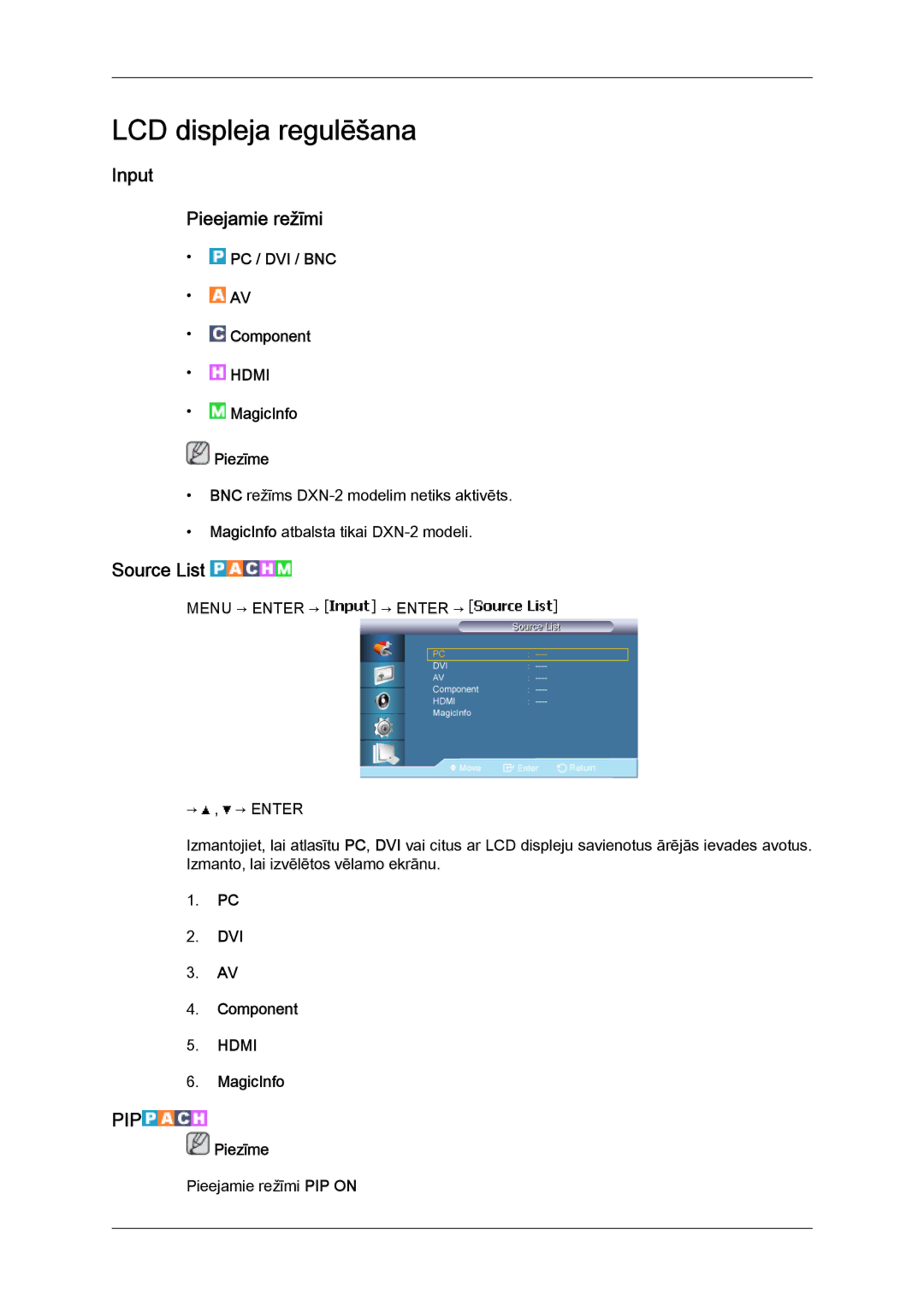 Samsung LH40BVTLBC/EN, LH46BVPLBF/EN manual Input Pieejamie režīmi, Source List 