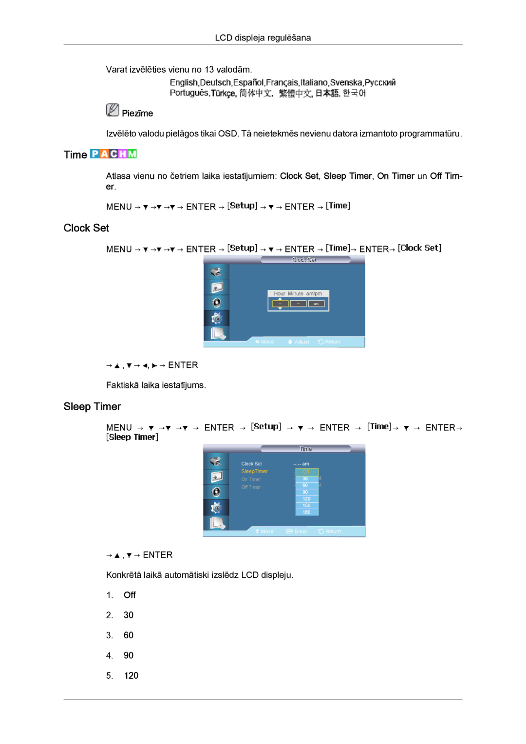 Samsung LH40BVTLBC/EN, LH46BVPLBF/EN manual Clock Set, Sleep Timer 