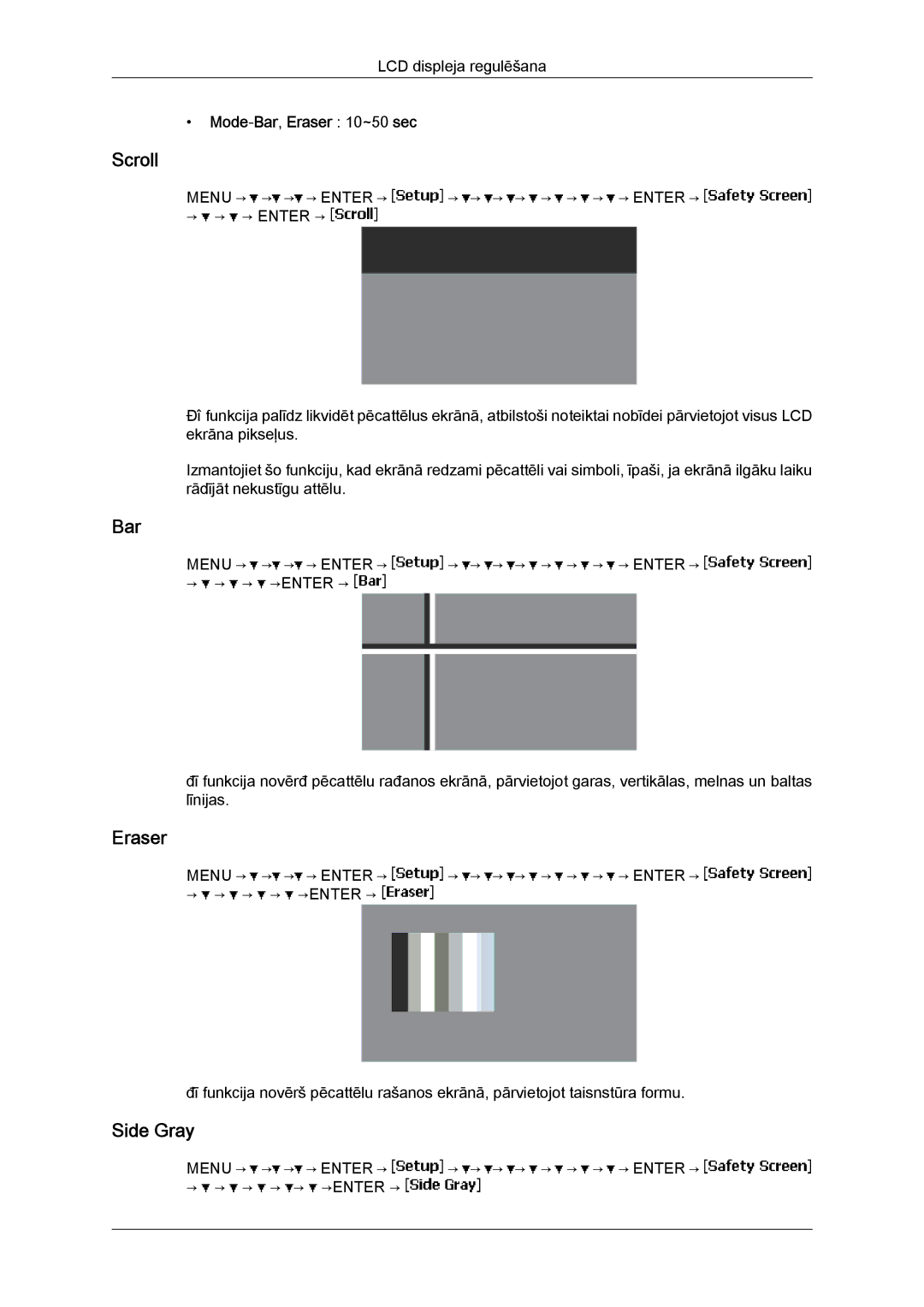 Samsung LH40BVTLBC/EN, LH46BVPLBF/EN manual Scroll, Side Gray, Mode‐Bar, Eraser 10~50 sec 