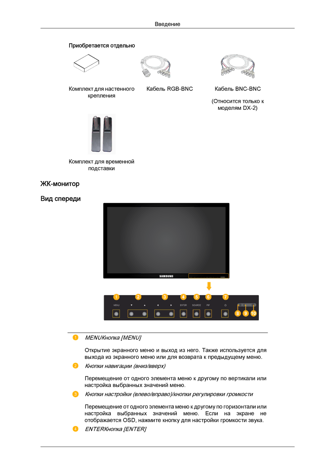 Samsung LH40BVTLBC/EN, LH46BVPLBF/EN manual ЖК-монитор Вид спереди, Приобретается отдельно 