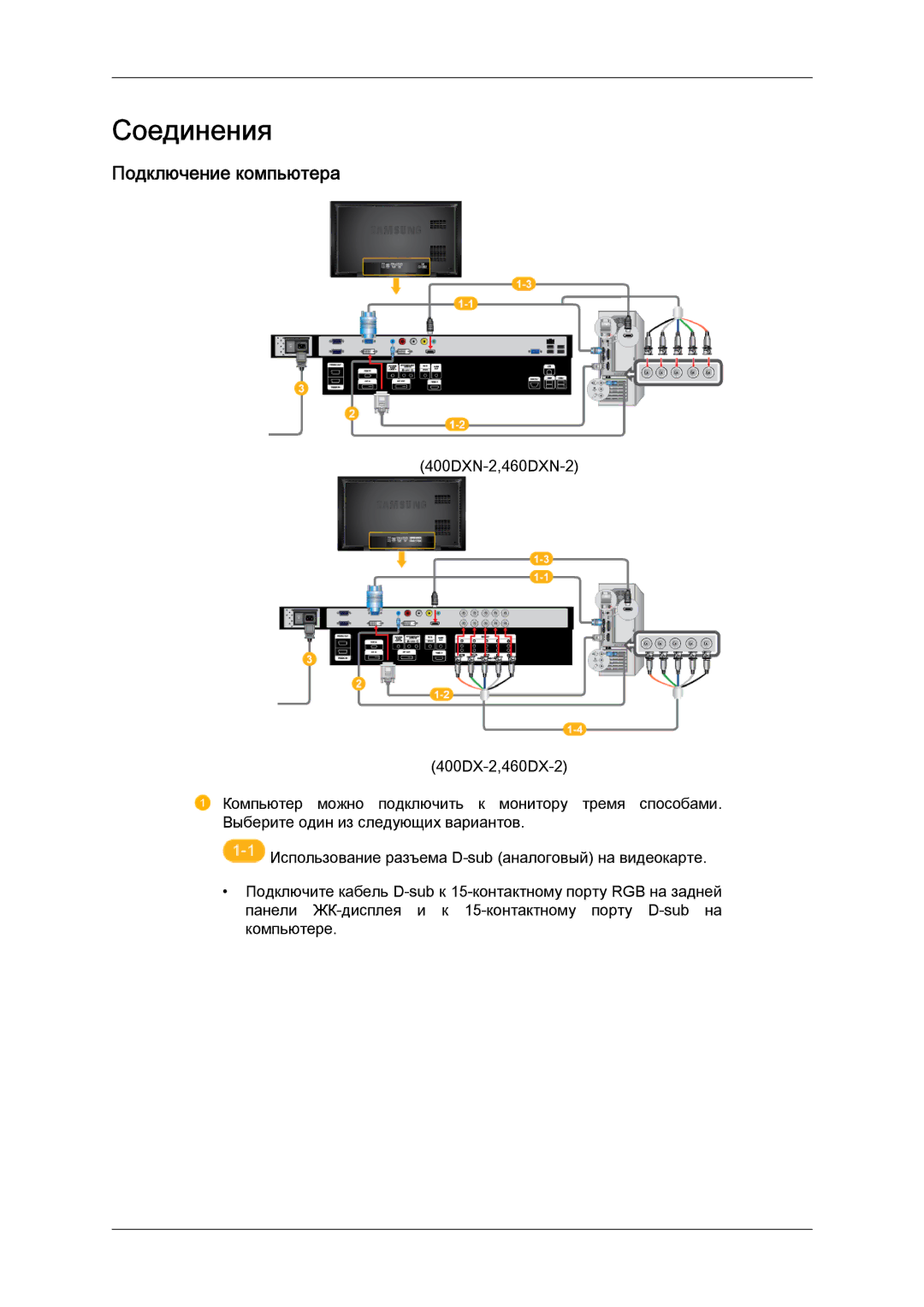 Samsung LH46BVPLBF/EN, LH40BVTLBC/EN manual Соединения, Подключение компьютера 