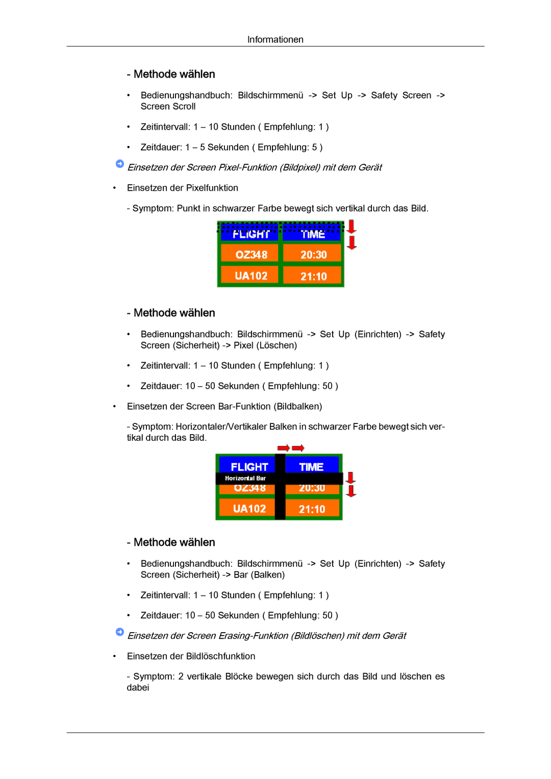 Samsung LH40BVPLBF/EN, LH46BVTMBC/EN manual ‐ Methode wählen, Einsetzen der Screen Pixel‐Funktion Bildpixel mit dem Gerät 