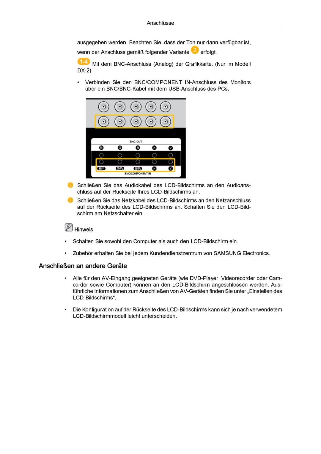 Samsung LH40BVPLBF/EN, LH46BVTMBC/EN, LH46BVPLBF/EN, LH40BVTLBC/EN, LH46BVTLBC/EN manual Anschließen an andere Geräte 