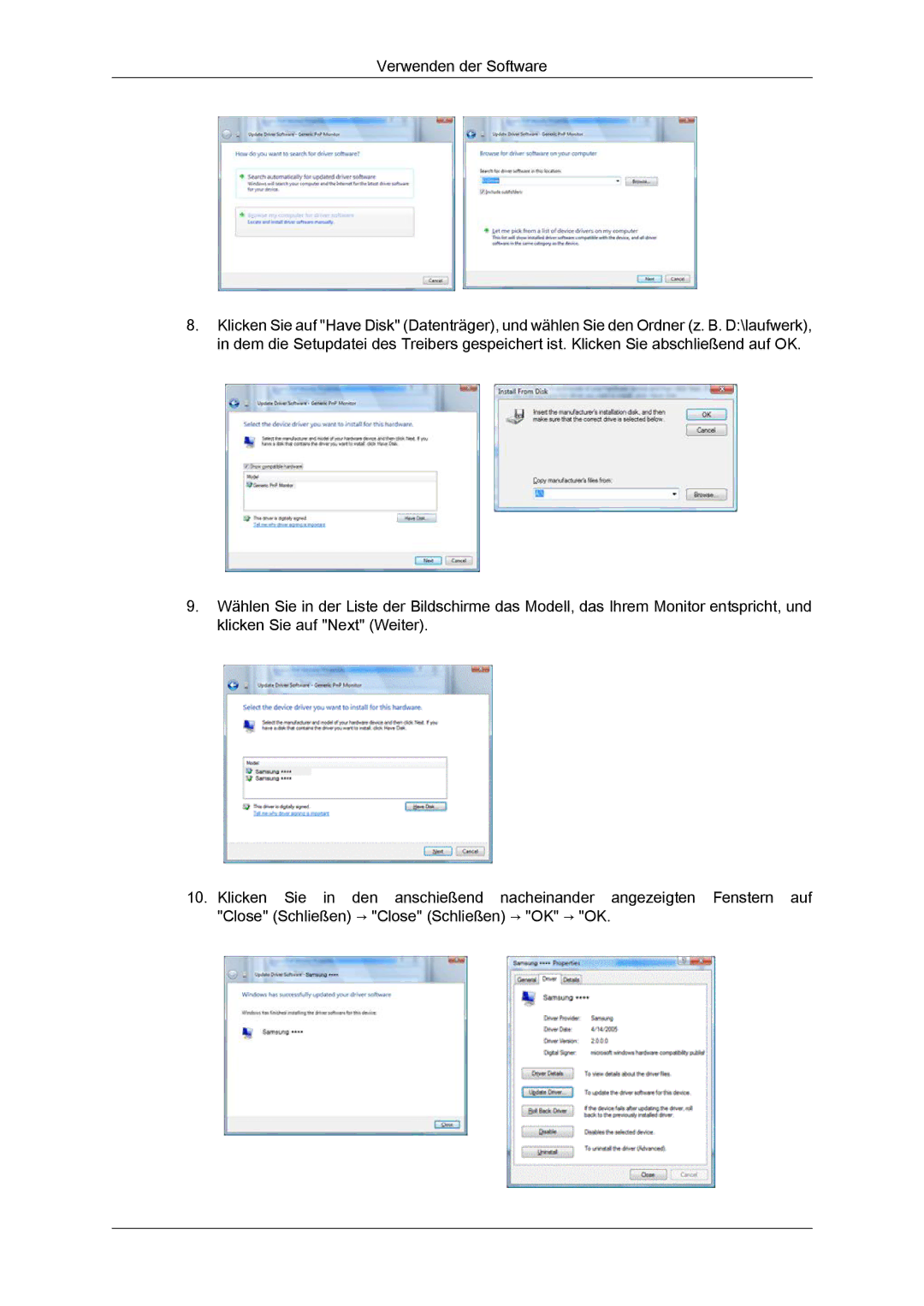 Samsung LH40BVPLBF/EN, LH46BVTMBC/EN, LH46BVPLBF/EN, LH40BVTLBC/EN, LH46BVTLBC/EN manual Verwenden der Software 