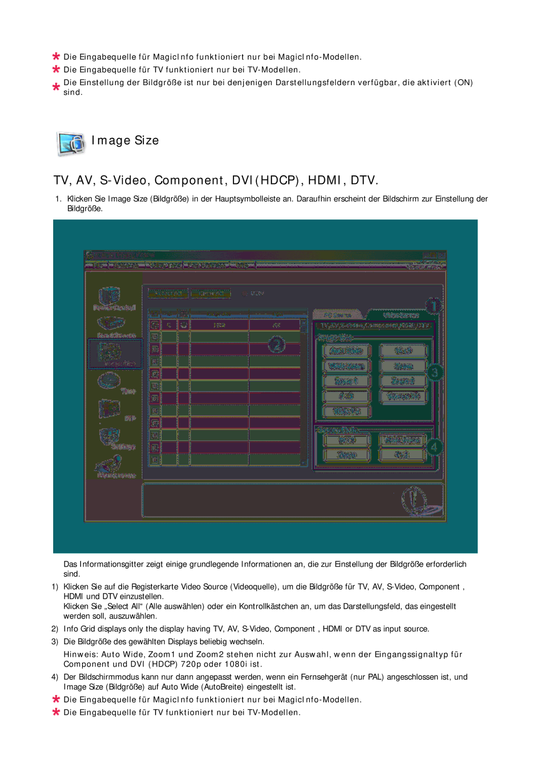 Samsung LH46BVTLBC/EN, LH46BVTMBC/EN, LH46BVPLBF/EN, LH40BVTLBC/EN Image Size TV, AV, S-Video, Component, DVIHDCP, HDMI, DTV 