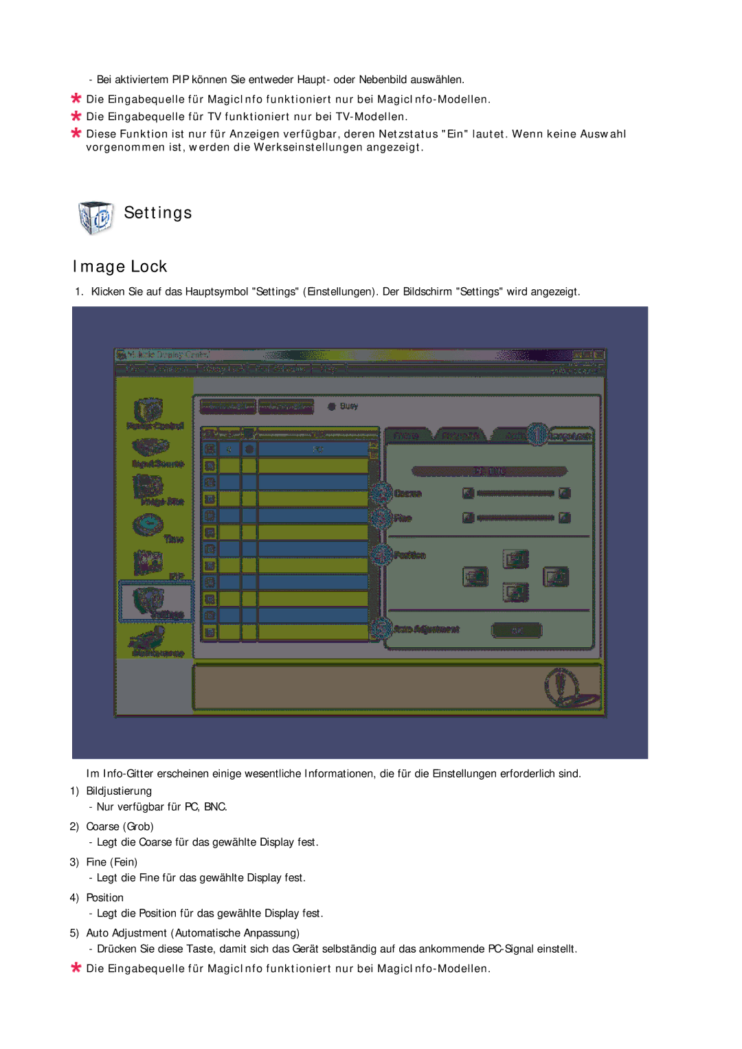 Samsung LH40BVTLBC/EN, LH46BVTMBC/EN, LH46BVPLBF/EN, LH40BVPLBF/EN, LH46BVTLBC/EN manual Settings Image Lock 