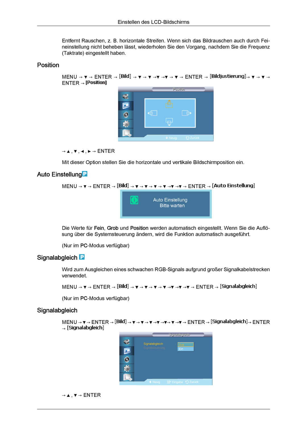 Samsung LH46BVPLBF/EN, LH46BVTMBC/EN, LH40BVTLBC/EN, LH40BVPLBF/EN, LH46BVTLBC/EN manual Auto Einstellung, Signalabgleich 