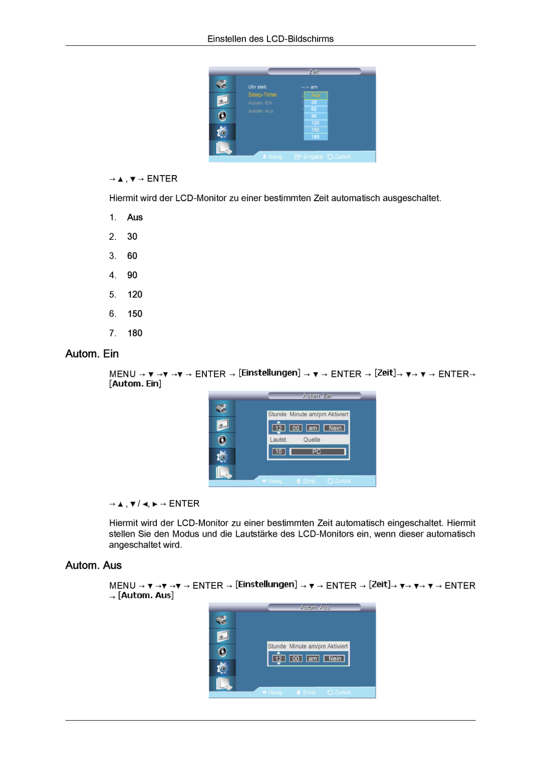 Samsung LH40BVPLBF/EN, LH46BVTMBC/EN, LH46BVPLBF/EN, LH40BVTLBC/EN, LH46BVTLBC/EN manual Autom. Ein, Autom. Aus 