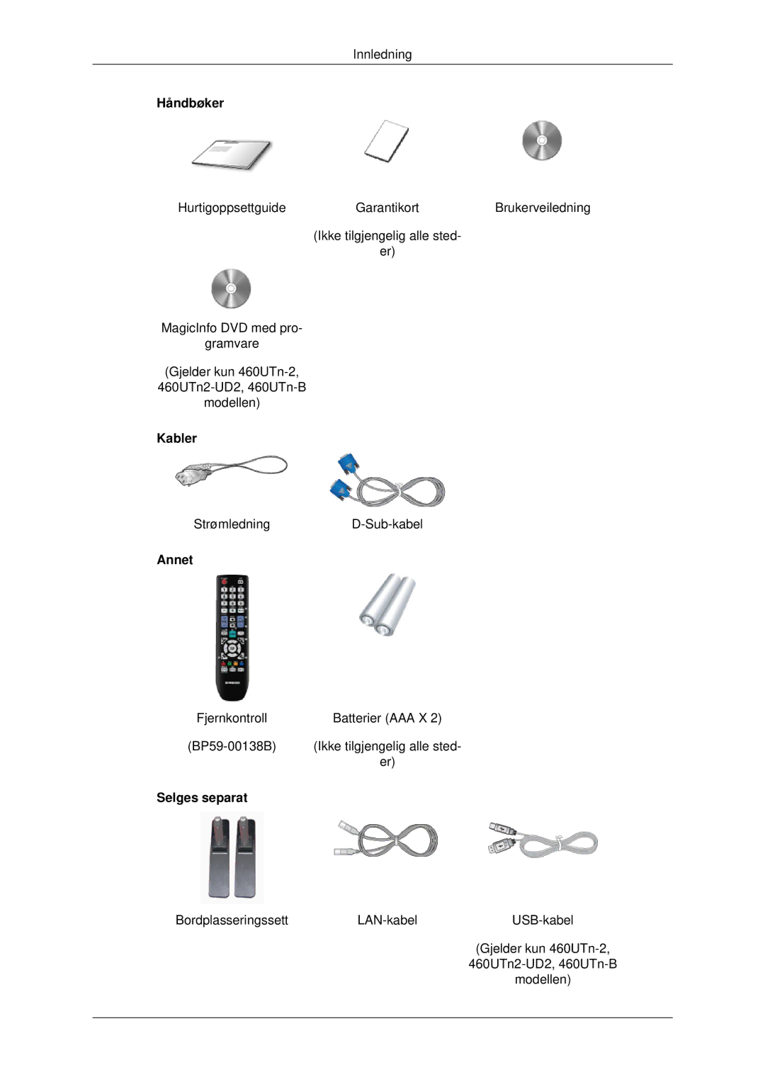 Samsung LH46CBSLBB/EN, LH46CBQLBB/EN, LH46CBULBB/EN, LH46CKPLBB/EN, LH46CKTLBB/EN Håndbøker, Kabler, Annet, Selges separat 