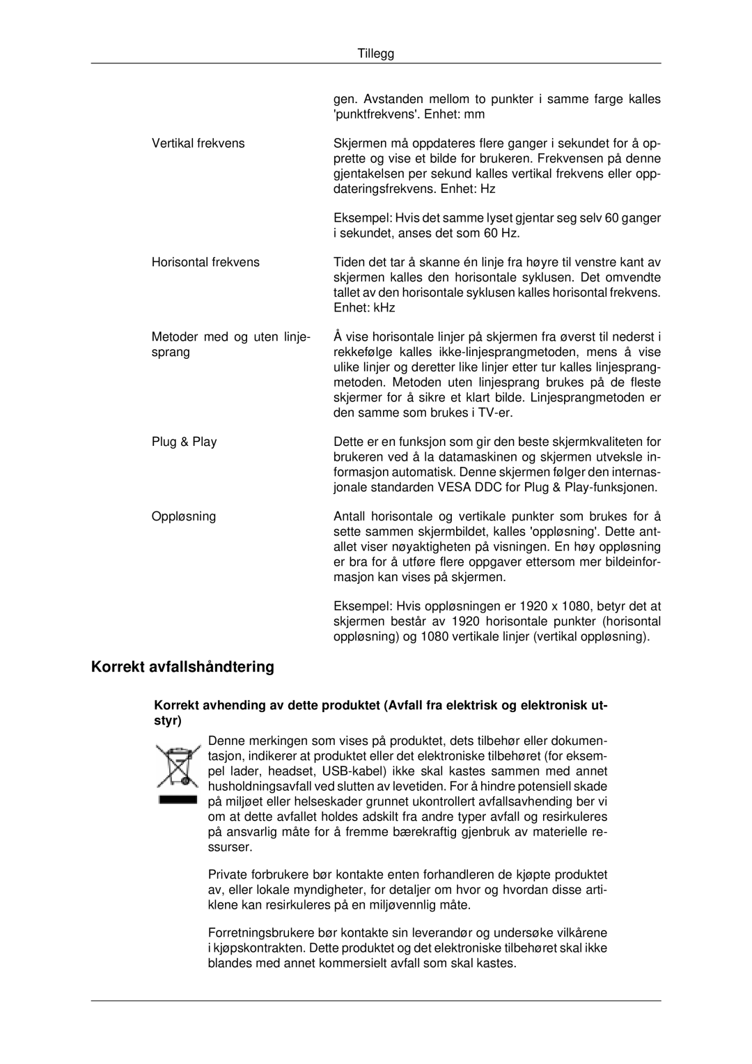 Samsung LH46CBQLBB/EN, LH46CBULBB/EN, LH46CKPLBB/EN, LH46CKTLBB/EN, LH46CBSLBB/EN, LH46CKQLBB/EN Korrekt avfallshåndtering 