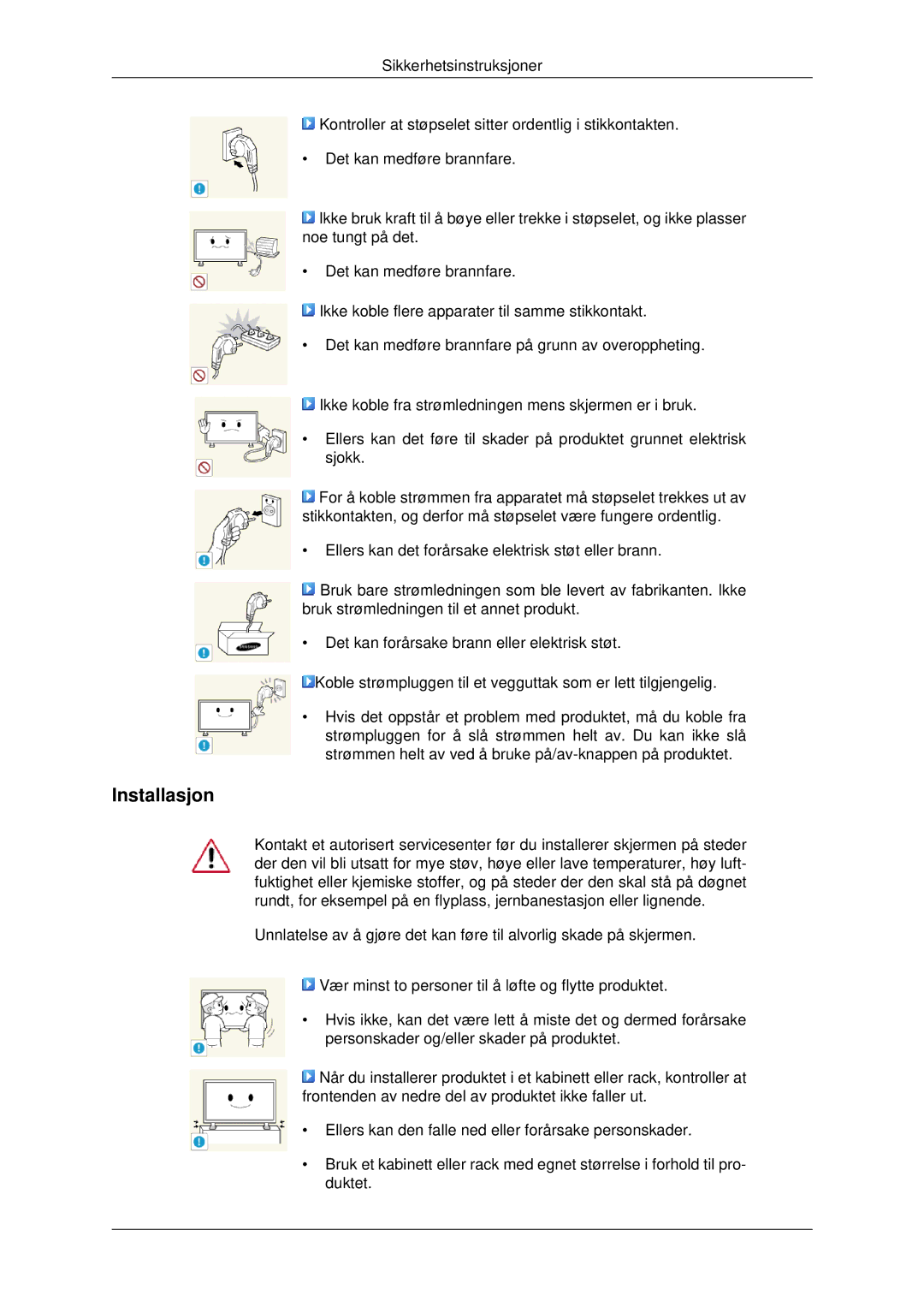 Samsung LH46CKTLBB/EN, LH46CBQLBB/EN, LH46CBULBB/EN, LH46CKPLBB/EN, LH46CBSLBB/EN, LH46CKQLBB/EN manual Installasjon 