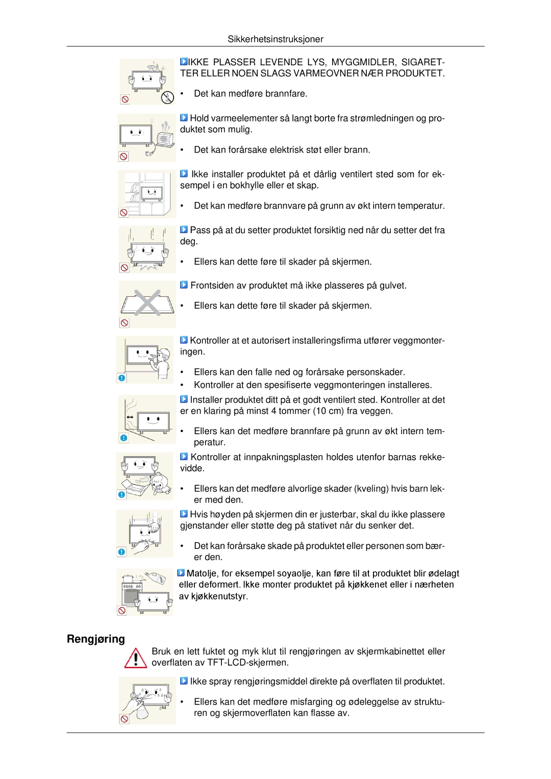 Samsung LH46CBSLBB/EN, LH46CBQLBB/EN, LH46CBULBB/EN, LH46CKPLBB/EN, LH46CKTLBB/EN, LH46CKQLBB/EN manual Rengjøring 