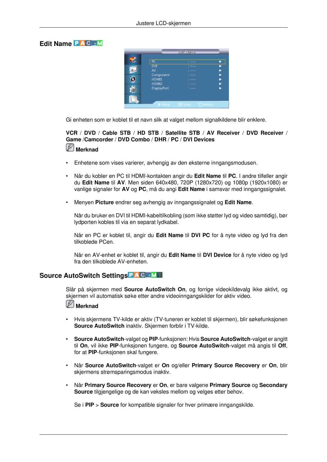 Samsung LH46CKQLBB/EN, LH46CBQLBB/EN, LH46CBULBB/EN, LH46CKPLBB/EN, LH46CKTLBB/EN manual Edit Name, Source AutoSwitch Settings 