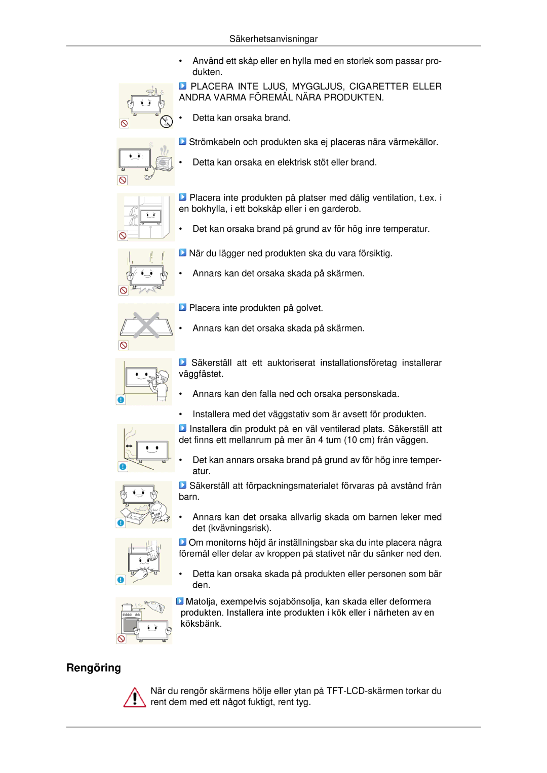 Samsung LH46CBSLBB/EN, LH46CBQLBB/EN, LH46CBULBB/EN, LH46CKPLBB/EN, LH46CKTLBB/EN, LH46CKQLBB/EN manual Rengöring 