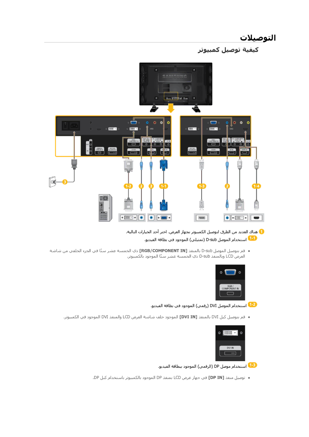 Samsung LH46CBSLBB/XY, LH46CBQLBB/EN, LH46CBULBB/EN, LH46CKPLBB/EN, LH46CKULBB/EN, LH46CKSLBB/EN تﻼﻴﺻﻮﺘﻟا, ﺮﺗﻮﻴﺒﻤآ ﻞﻴﺻﻮﺗ ﺔﻴﻔﻴآ 