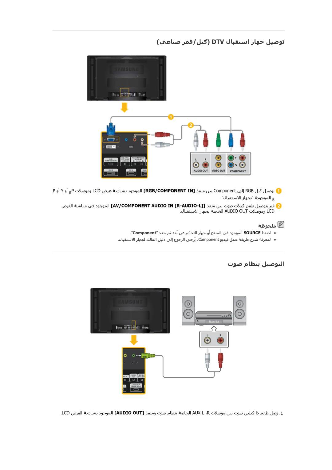 Samsung LH46CKQLBB/NG, LH46CBQLBB/EN, LH46CBULBB/EN, LH46CKPLBB/EN ﻲﻋﺎﻨﺻ ﺮﻤﻗ/ﻞﺒآ Dtv لﺎﺒﻘﺘﺱا زﺎﻬﺟ ﻞﻴﺻﻮﺗ, تﻮﺻ مﺎﻈﻨﺑ ﻞﻴﺻﻮﺘﻟا 