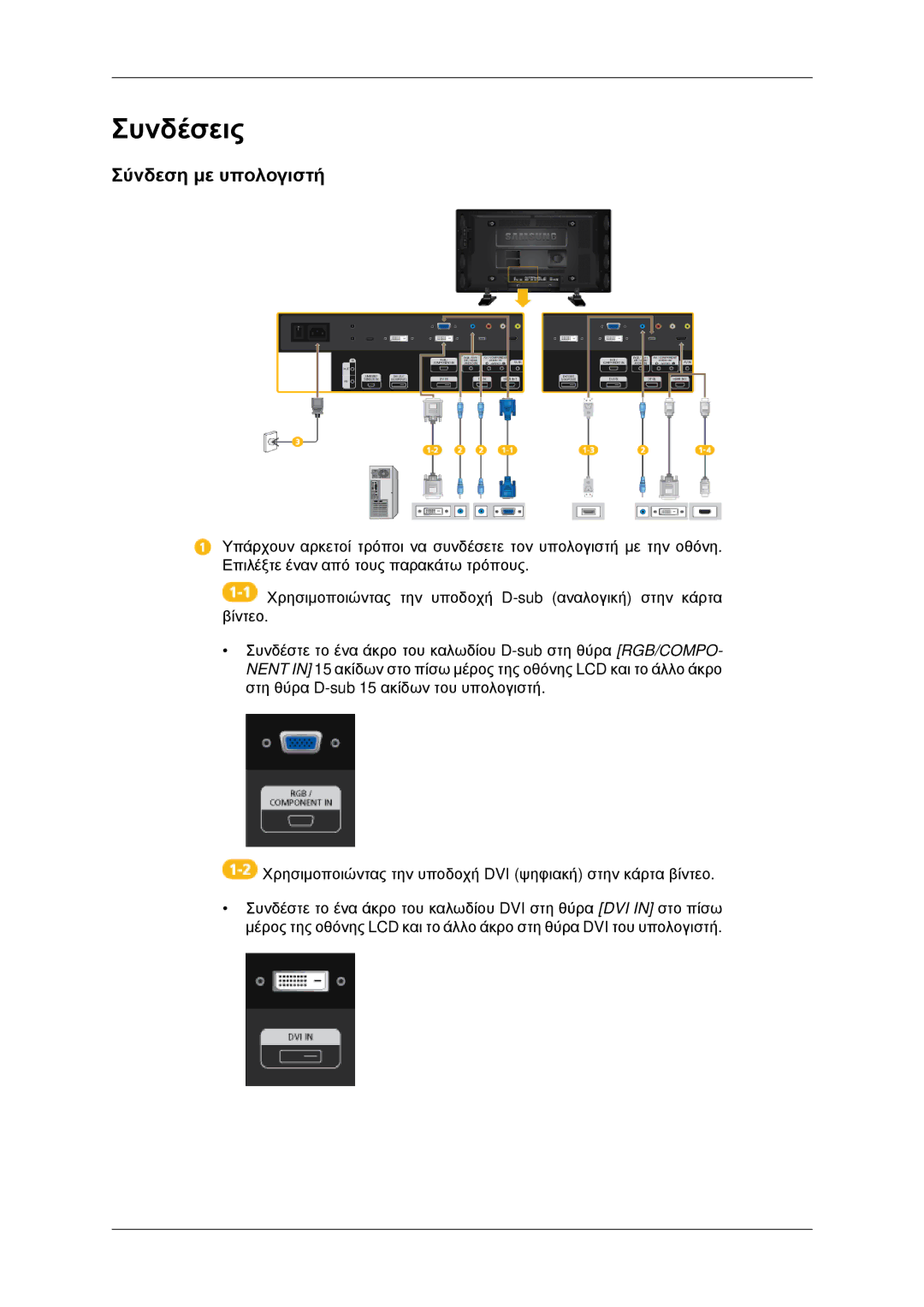 Samsung LH46CKPLBB/EN, LH46CBQLBB/EN, LH46CBPLBB/EN, LH46CKQLBB/EN manual Συνδέσεις, Σύνδεση με υπολογιστή 